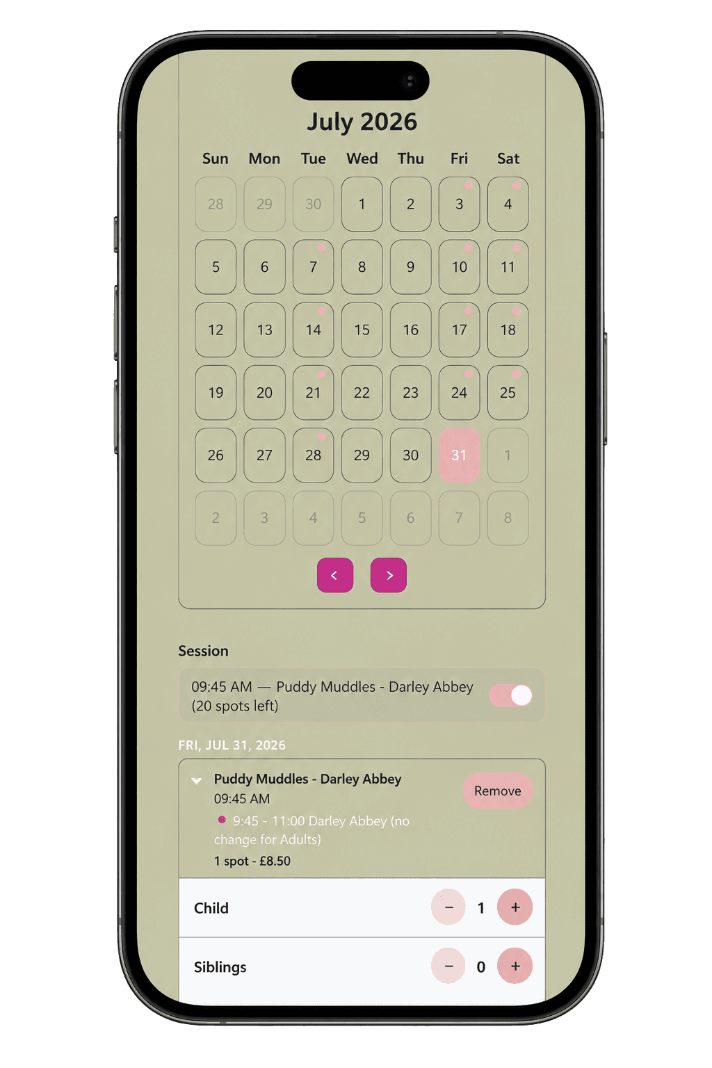 Mobile-friendly Kimshi class registration calendar and checkout